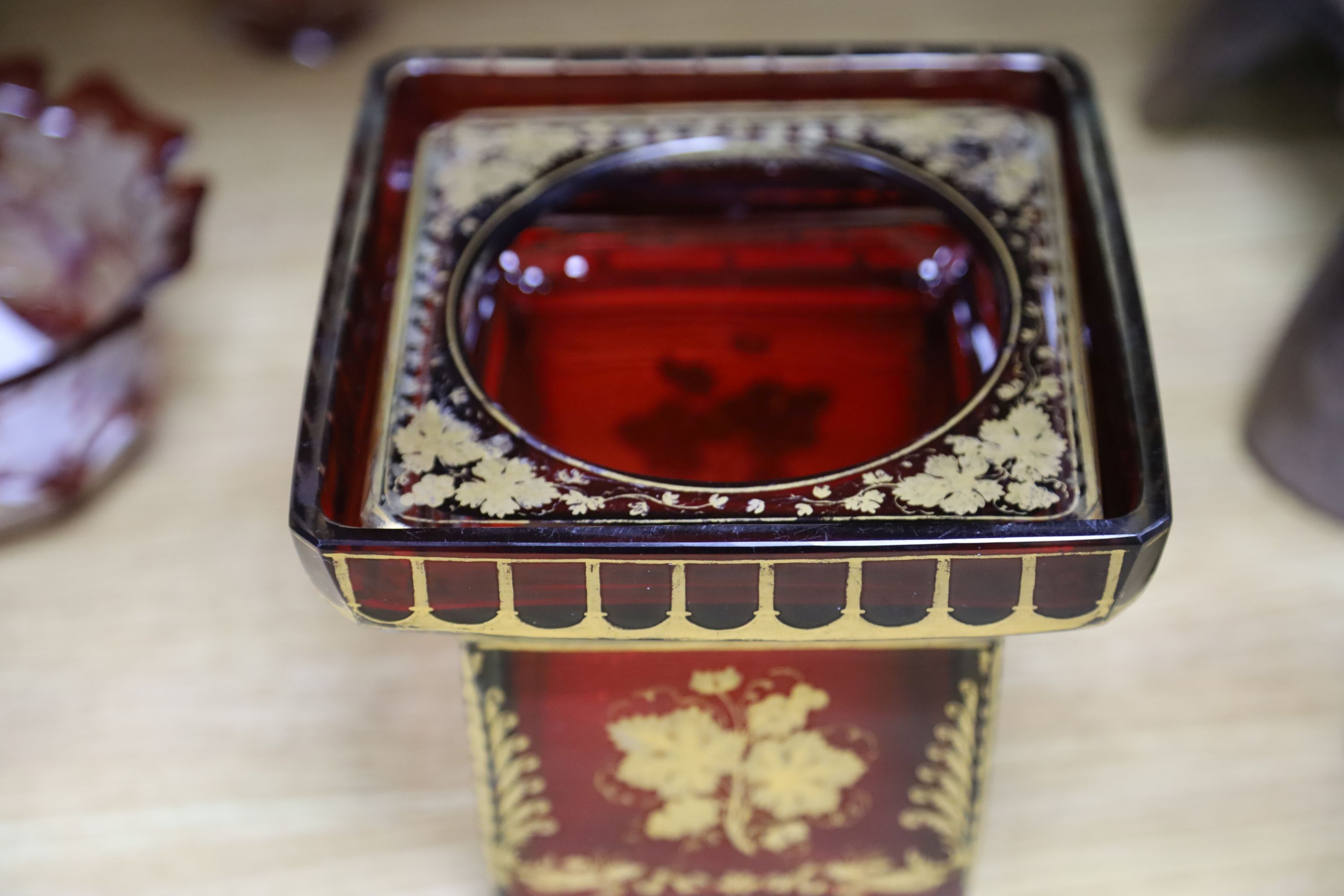 A group of 19th century Bohemian gilt-decorated ruby glassware etc.